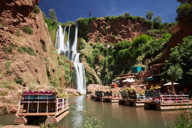 A picturesque panorama of Ouzoud waterfalls in Morocco