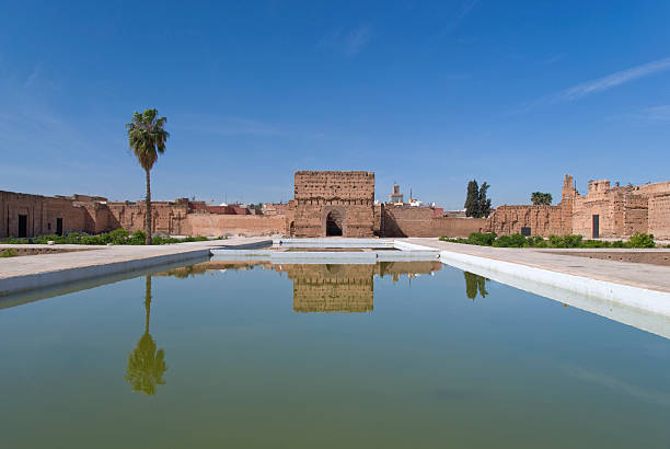 Courtyard with reflecing pond at  the El Badii Palace in Marrakech.