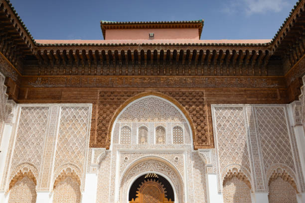 Detail of The Ben Youssef Medersa is an Islamic college in Marrakesh, Morocco, it is the largest Medrasa in Morocco.